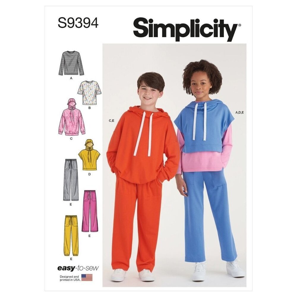 Simplicity Sewing Pattern S9394 Child Unisex XS-XL Oversized Hoodie Pants Tops